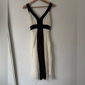 jonathan martin Black and White V-Neck Silk Maxi Dress
